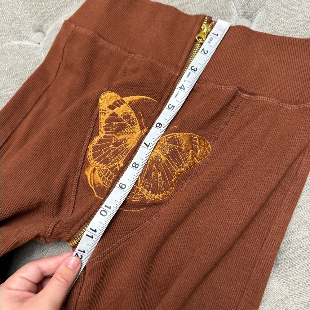 TORDROBES Brown UZip Butterfly Embroidered Ribbed Knit Cargo Flare Pants Sz M - Picture 11 of 12